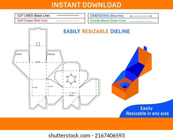 Square Size Auto Bottom Lock Box Dieline Template And 3D Trndering Box