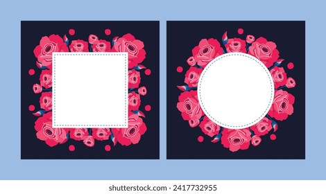 Square size of flowers greeting card and invitation template for wedding or birthday anniversary.