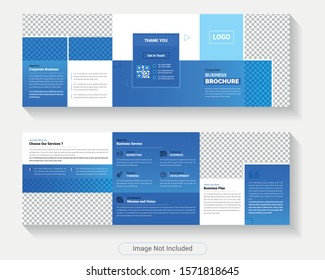 square size trifold business brochure abstract and unique creative solid shape design with business solution idea and colorful theme