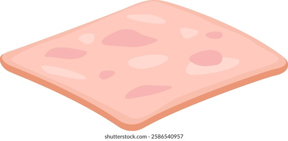 Square slice of bologna sausage meat lying on white background, ready to be eaten in a sandwich or as it is, representing typical cold cuts delicatessen food