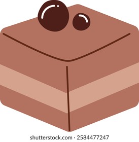 Square Slice of Chocolate Cake with Toppings Vector Illustration