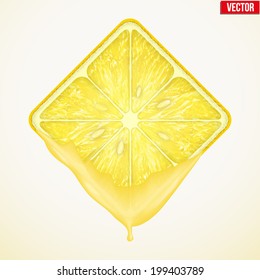 Square slice of lemon with fresh juice. Fruit icon. Isolated on white background. Vector Illustration.