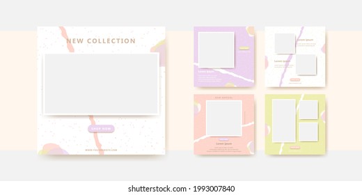 Square Slide Abstract Trendy Social Media Post Template Set. Easily Editable. Suitable For Mobile Apps, Banner And Web Ads. Vector Banner Background.