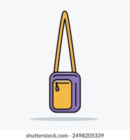 square sling bag with pocket in purple and yellow color vector illustration perfect for your design needs like for banner, flyer or digital icon