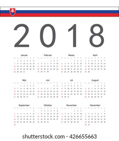 Square Slovak 2018 year vector calendar. Week starts from Sunday.