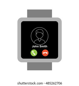 Square smartwatch.Subscriber's call on the screen. Vector