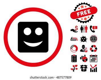 Square Smile icon with free bonus pictogram. Vector illustration style is flat iconic bicolor symbols, intensive red and black colors, white background.
