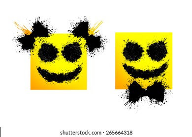Square smiley from stains blots. Vector