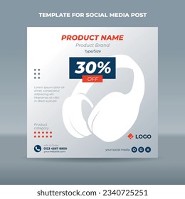 Square social media post template on simple gray gradation background with a red accent for product promotion