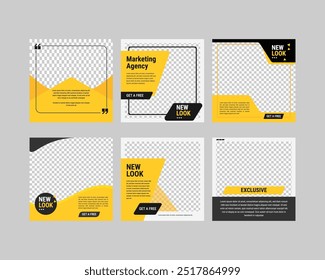 Quadratische Social Media Post Template, Creative Business Social Media Banner Template Design, Ein Set von Social Media Template Design in Schwarz und Gladden, Eleganter Verkauf und Rabatt Promo - Vector