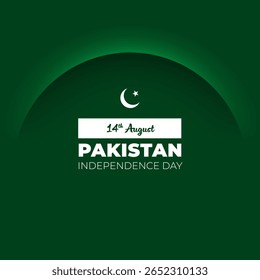 Square social media post template for Pakistan Independence day with green background, shadow cut line. Vector holiday minimalistic graphic banner design. 14 August Independence Day Pakistan text