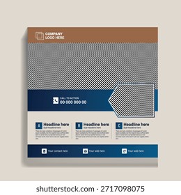 Eine quadratische Social-Media-Postvorlage mit braunem und blauem Farbschema. 