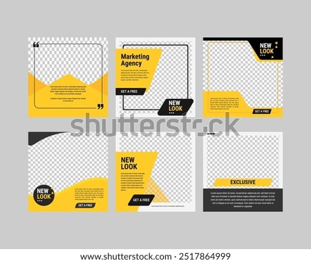 square social media post template, Creative business social media banner template design, A set of social media template design in black and gladden, Elegant sale and discount promo - Vector