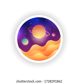 Square space background with abstract shapes and planets. Full of colors. explore space. vector illustration