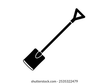 Square spade shovel. Simple illustration in black and white.