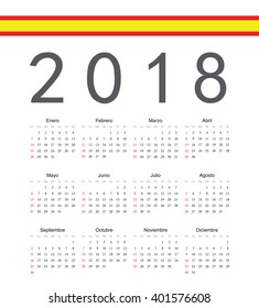 Square spainish 2018 year vector calendar. Week starts from Sunday.