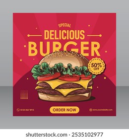 Square Special Delicious Burger For Marketing Purposes, Food Banner, Food Poster, Food Flyer, Restaurant Flyer, Restaurant Banner, Restaurant Poster,Ads Poster, Ads Banner, Ads Flyer