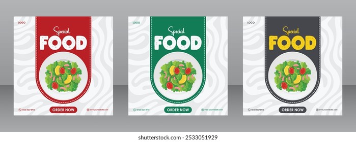 Coleção de modelos de cartazes de comida de placa especial quadrada preto, verde, vermelho para fins de marketing, banner de comida, cartaz de comida, panfleto de comida, panfleto de restaurante, banner de restaurante, cartaz de restaurante