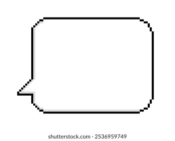 

Square speech bubble icon with rounded corners. Pixelated game art design element. Retro empty chat template. Vector illustration