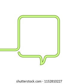 Square speech bubble made of one continuous green line, Vector illustration