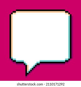 Square speech bubble pixel art doodle style blank text box on bright magenta backdrop, Computer games graphics vector illustration