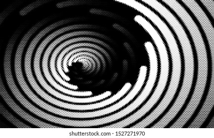 Square spiral dotted pattern. Black and white abstract background with  
Halftone effect - vector