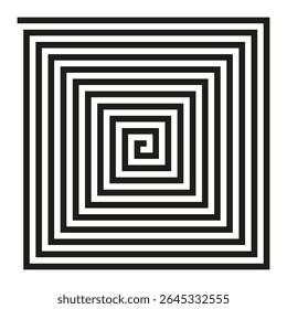 Padrão de espiral quadrada. Design de labirinto concêntrico. Ilustração de vetor geométrico. Arte visual hipnótica. E