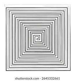 Padrão de espiral quadrada. Design de labirinto concêntrico. Ilustração de vetor geométrico. Arte visual hipnótica.