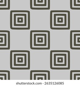 Square spiral seamless pattern. Abstract, geometric design features a modern, tribal-inspired style. Ethnic hand-drawn repeating print design in ink technics.