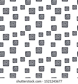 Square spiral, snail pattern. Hand drawn seamless vector background. Black and white