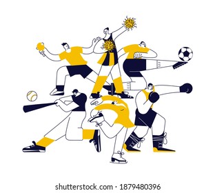 Square sport banner with athletes. Team and Individual Sports isolated. Flat Art Vector Illustration