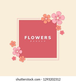 Square spring flower badge vector