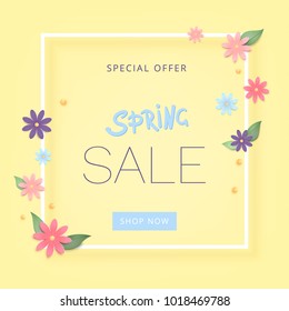 Square Spring Sale banner. Vector illustration.