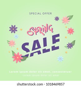 Square Spring Sale banner. Vector illustration.