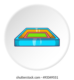 Square stadium icon in cartoon style isolated on white circle background. Sports facility symbol vector illustration
