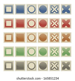 square stamps with different patterns and different colors