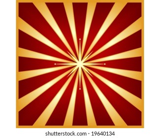 Square star burst in shades of red and gold with a glowing centre star. Use of blends, linear gradients and global colors.