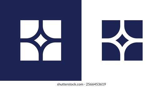 Square and star logo design in a modern style. Dark blue color. Vector illustration.