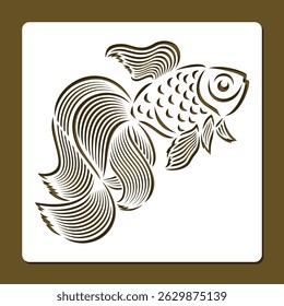 Estêncil quadrado com peixe. Abrão peixe dourado com uma grande cauda bonita, barbatanas, escamas. Modelo para plotter corte a laser de papel, fretwork, escultura em madeira, gravação em metal, cnc. Ilustração vetorial.