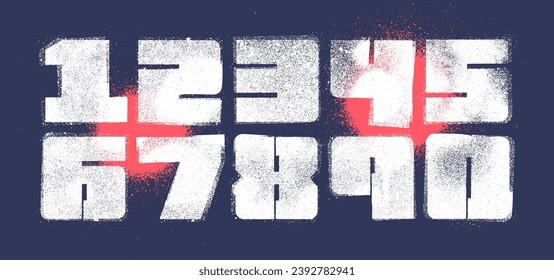 Square Stencil numbers with spray paint texture and mis-printed overspray. Highly detailed vector textures taken from high res scans. Compound path and optimised. Original design font