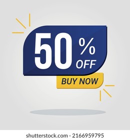 Square sticker with 50 percent discount. Sale Tag Blue Yellow Isolated Vector Illustration. Offer price tag, price discount symbol. Sale sticker