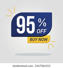 Square sticker with 95 percent discount. Sale Tag Blue Yellow Isolated Vector Illustration. Offer price tag, price discount symbol. Sale sticker