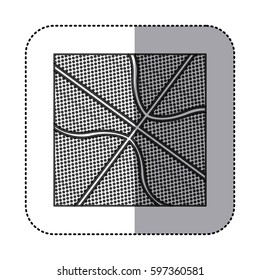 square sticker in grayscale background with basketball ball texture vector illustration