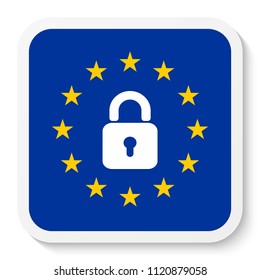 Square sticker icon with the EU flag and padlock.