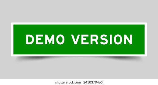 Square sticker label with word demo version in green color on gray background