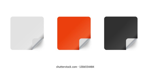 Square Sticker With Peeled Corner - Vector Set - Isolated On White Background