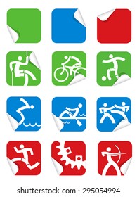 Square Sticker sport icons.
Set of colorful Square Sticker sport icons. Vector illustration.