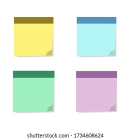 Square sticky notes with shadow curved edge. Flat style. Isolated on white background