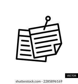 Square sticky reminder pinned notes, notice paper with push pin vector icon in line style design for website, app, ui, isolated on white background. Editable stroke. EPS 10 vector illustration.