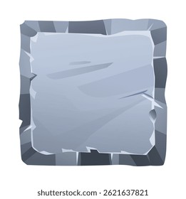Square stone board with sharp jagged edges and rough surface, giving it a fractured look. Stone banner element for game and web. Ui or gui design element. Vector cartoon illustration